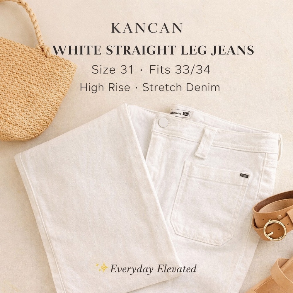 Kancan White Straight Leg Jeans High Rise Stretch Denim Size 31 Fits 33 34